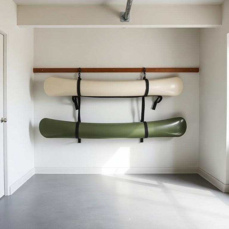 Clean basement wall with a canoe on a strap rack